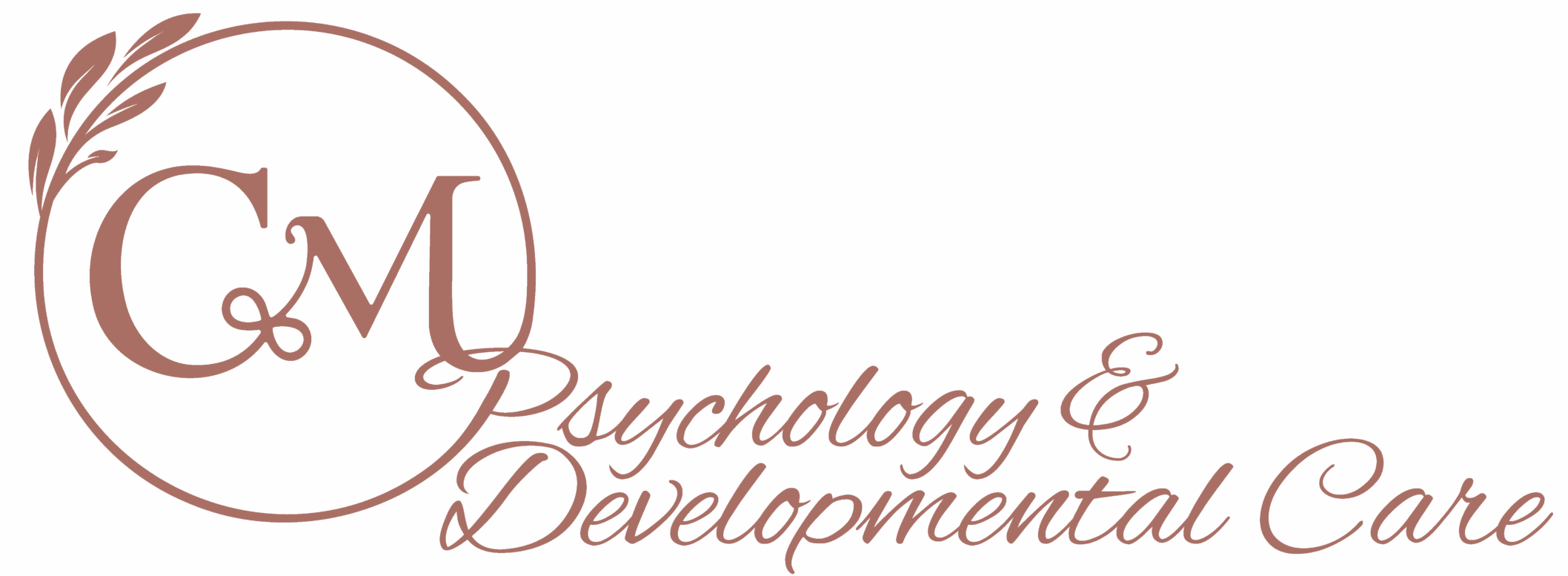 Logo for “CM Psychology & Developmental Care” in elegant, brown script font. The initials 