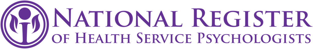 Logo for the National Register of Health Service Psychologists, featuring a purple emblem and the organization's name in large purple text.